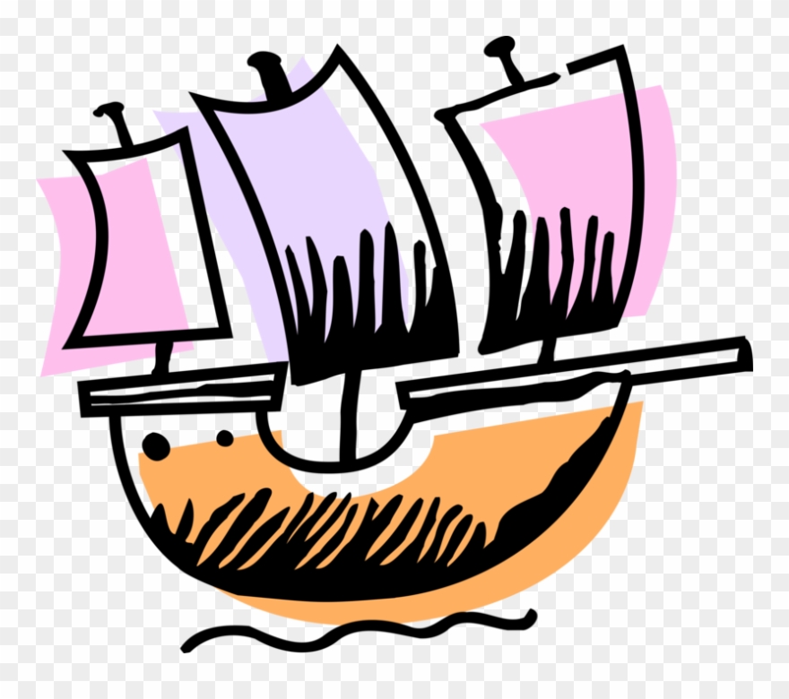 Vector Illustration Of 15th Century Sailboat Sailing Clipart