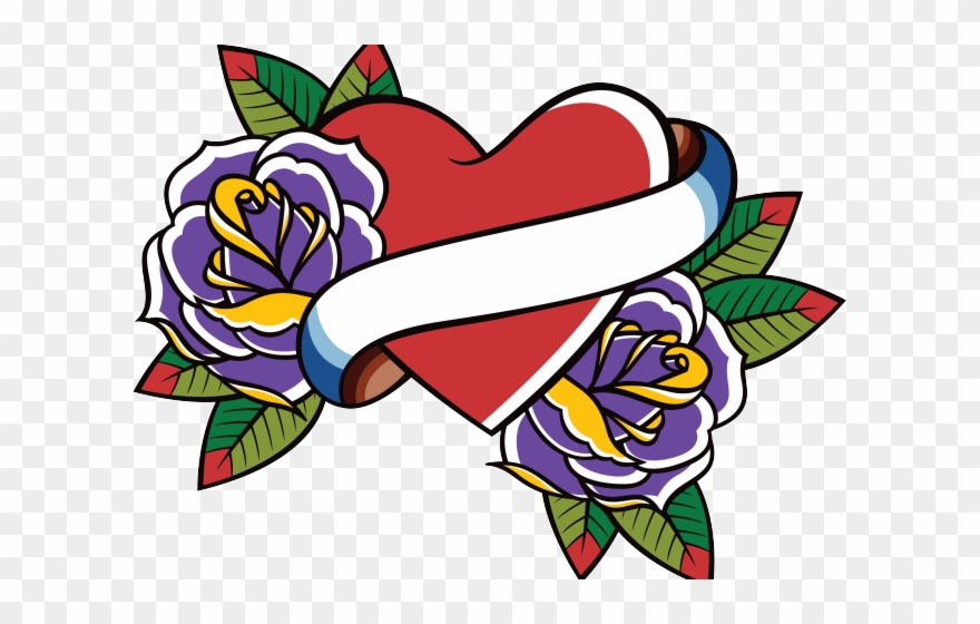 Tattoo Clipart Swallows - Tatuaggio Cuore E Rosa - Png Download