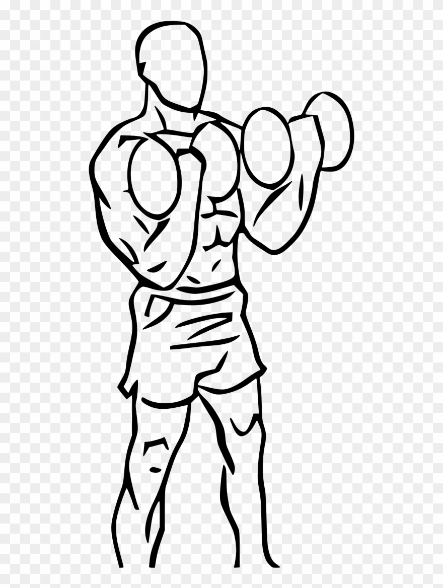 Stand With Feet Hip Distance Apart With One Dumbbell - Standing Dumbbell Curls Drawings Clipart
