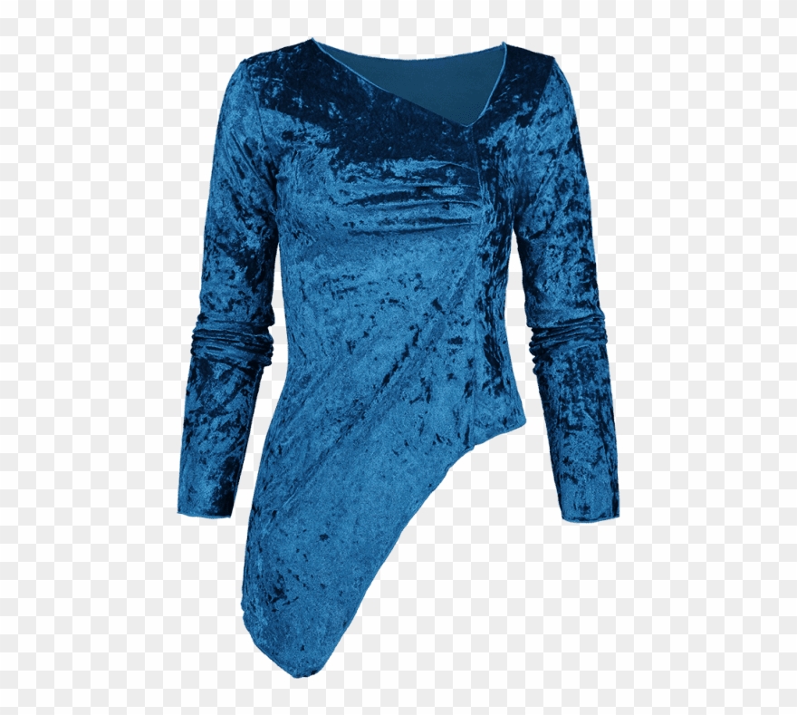 Ruched Velvet Asymmetrical Top - Long-sleeved T-shirt Clipart