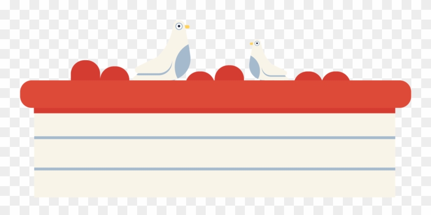 Birds Sitting On A Roof - Illustration Clipart