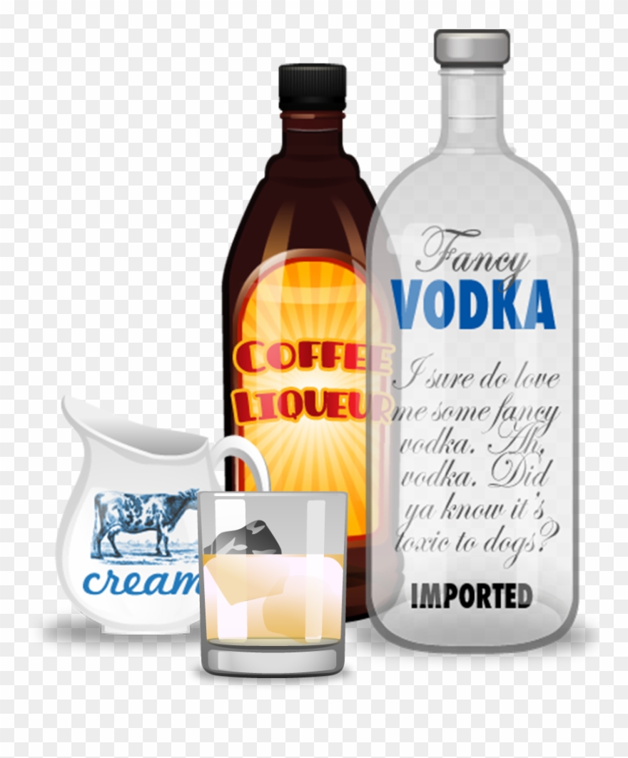 White Russian Cocktail Ingredients - Glass Bottle Clipart