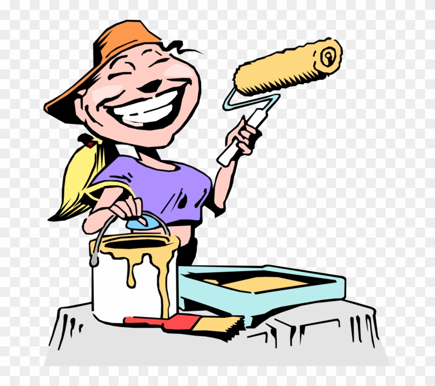 Vector Illustration Of Woman House Painter With Paint - Paint Jokes Clipart