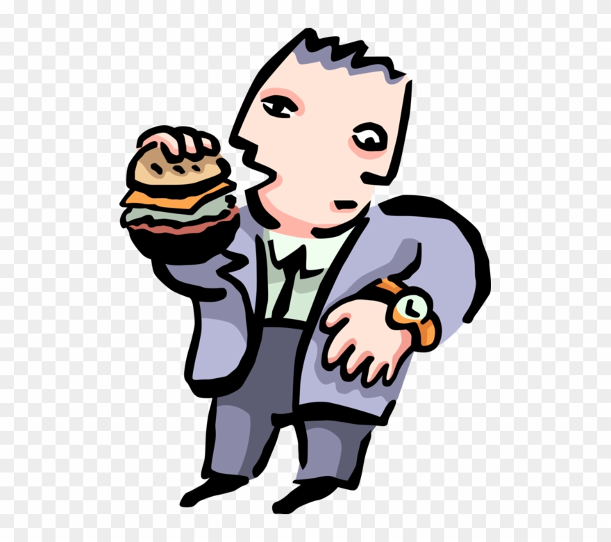 Vector Illustration Of Businessman Grabs Quick Hamburger Clipart
