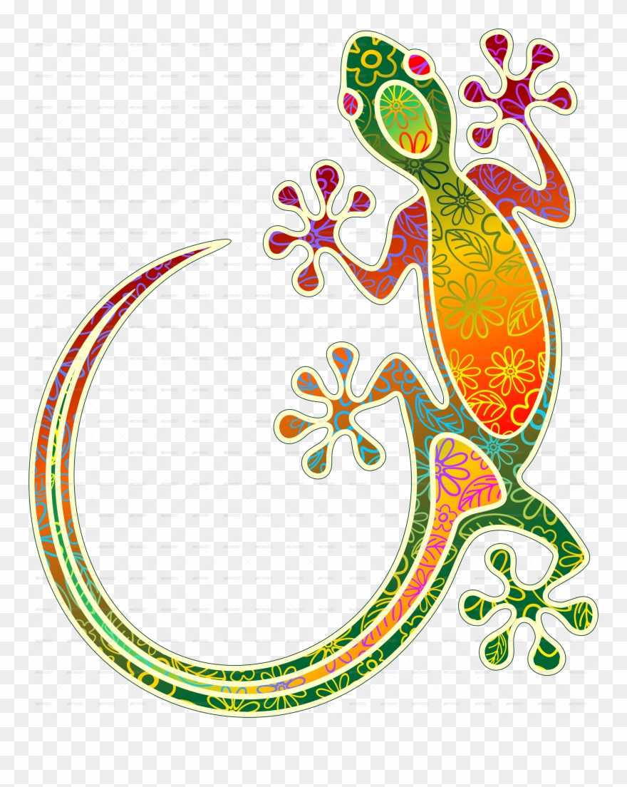 Gecko Floral Tribal Art - Batik Gecko Clipart