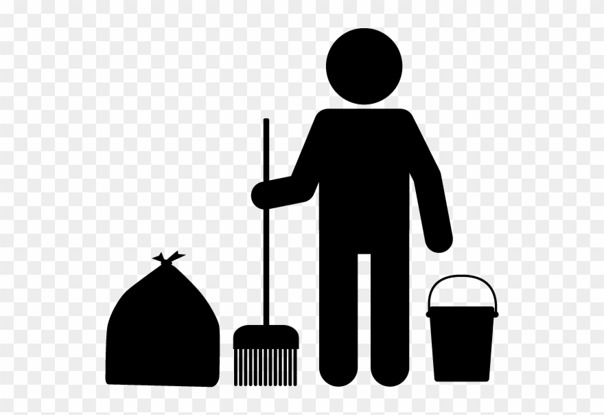 Cleaning Worker - Custodian Clipart Black And White - Png Download