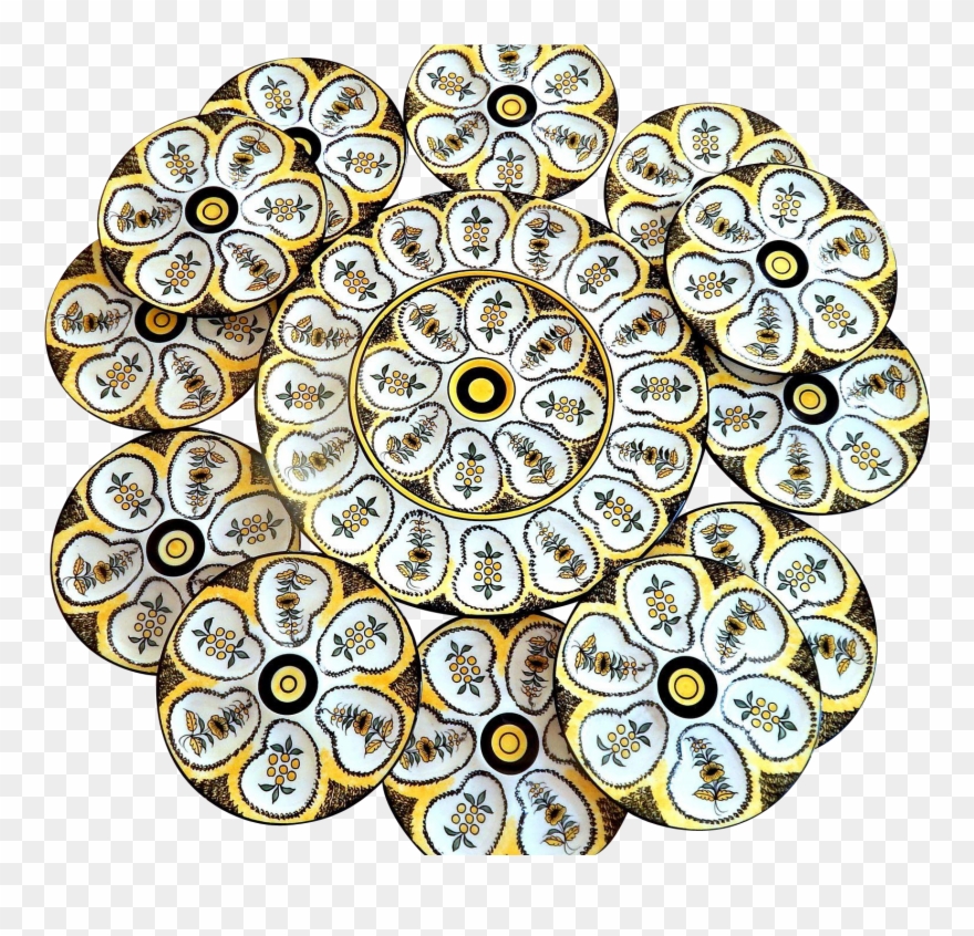 Handpainted French Quimper Oyster Plates Set Of 12 - Circle Clipart