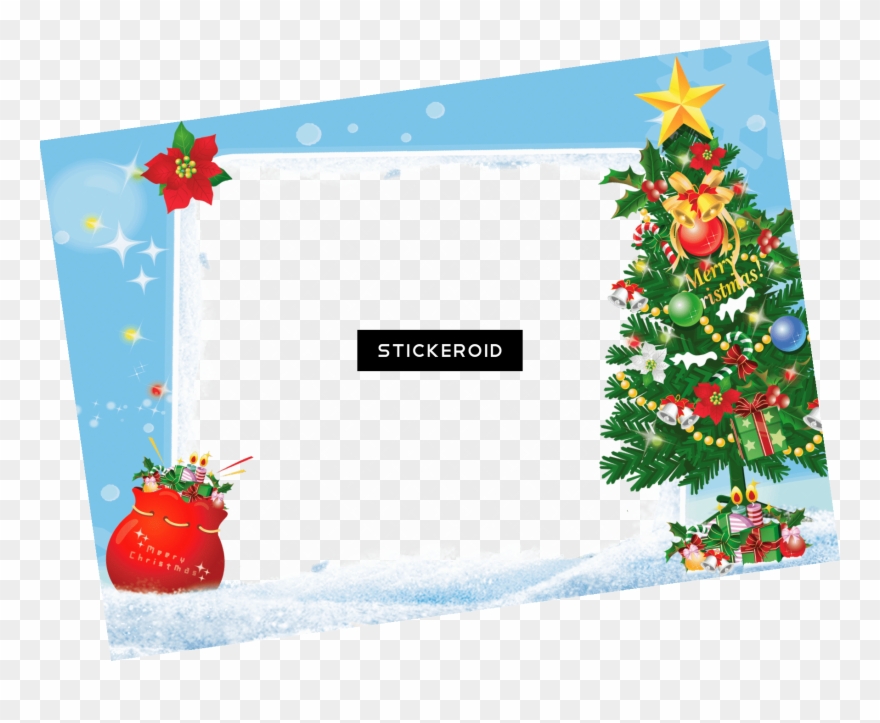 Merry Christmas Frame Tree Gifts - Christmas Photo Frames Psd Clipart