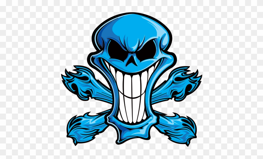 Printed Vinyl Cartoon Blue Stickers Factory - Evil Skull And Crossbones Clipart