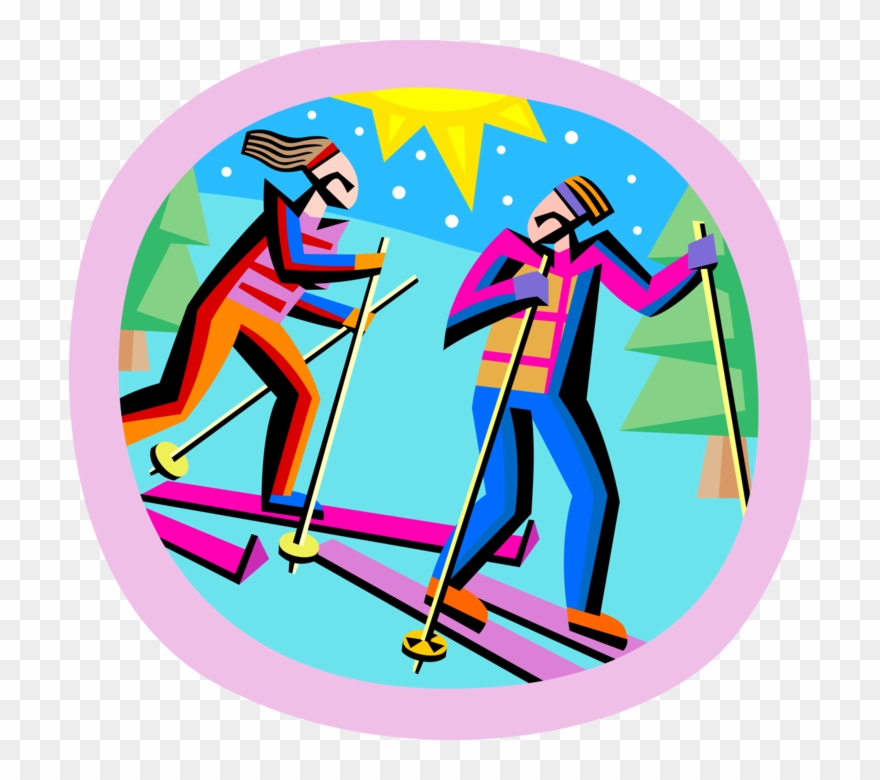Vector Illustration Of Winter Cross-country Skiers Clipart