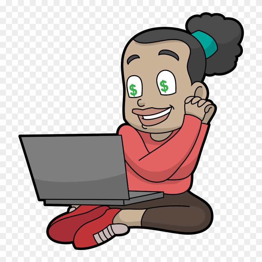Black Cartoon Woman Loves Making Money Online Clipart
