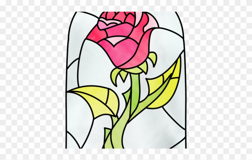 Stained Glass Clipart Cartoon - Beauty And The Beast Flower Drawing - Png Download