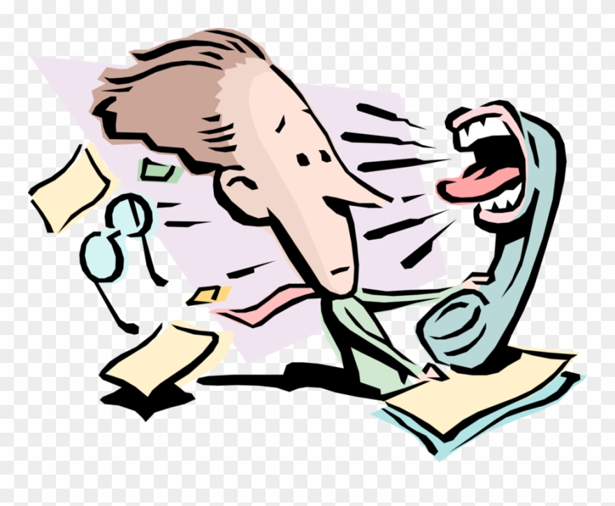 Vector Illustration Of Businessman With Customer Complaint - Screaming Telephone Clipart