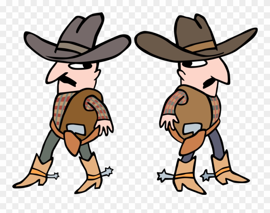 Vector Illustration Of Western Adversary Cowboys In - Cartoon Clipart