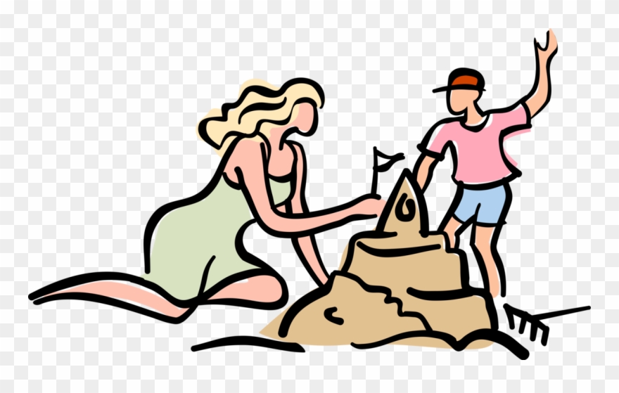 Vector Illustration Of Mother And Child Construct Sand Clipart