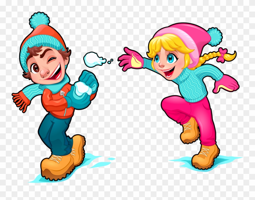 Cartoon Snow Play Illustration - Kids Playing In The Snow Cartoon Clipart