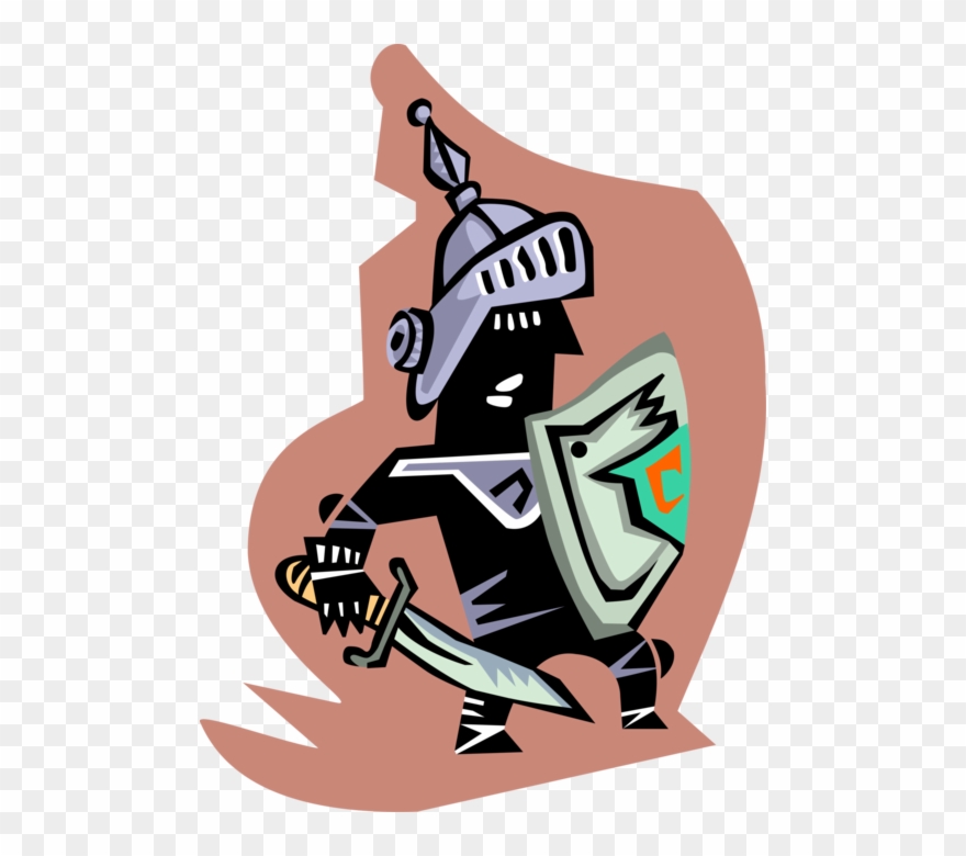 Vector Illustration Of Medieval Knight In Battle With - Illustration Clipart