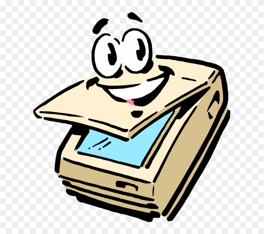 Vector Illustration Of Anthropomorphic Office Document - Scanner Cartoon Clipart
