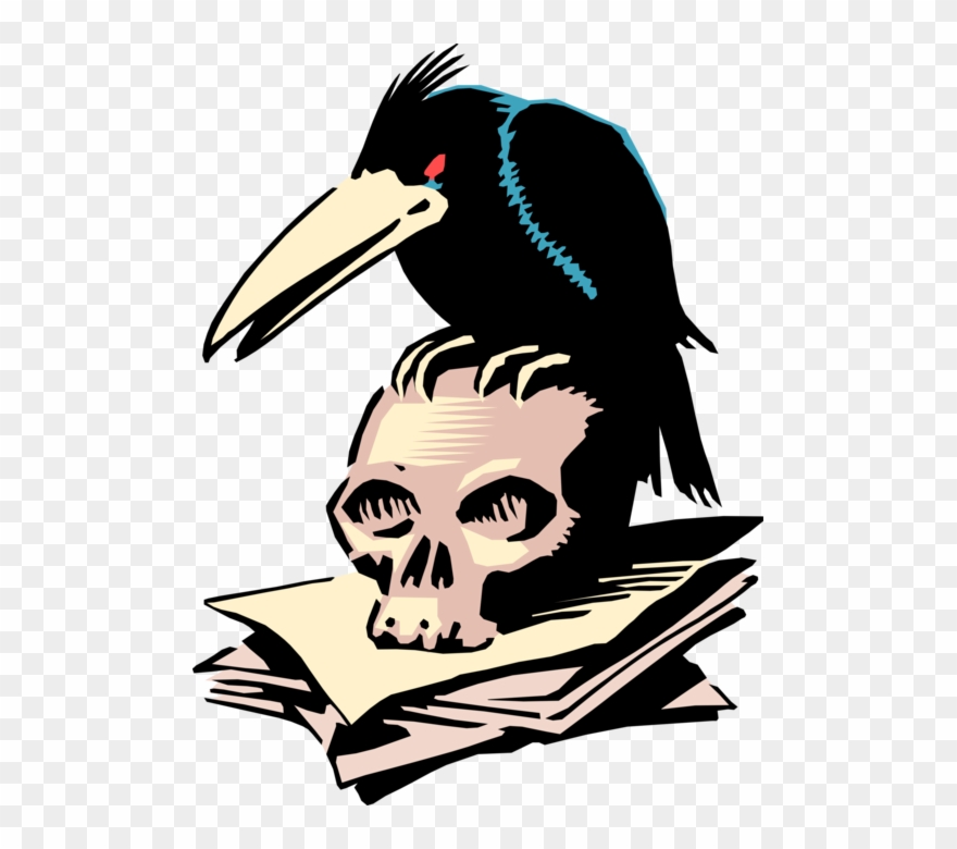 Vector Illustration Of Black Crow Bird Sits On Human - Scary Crow Cartoon Clipart