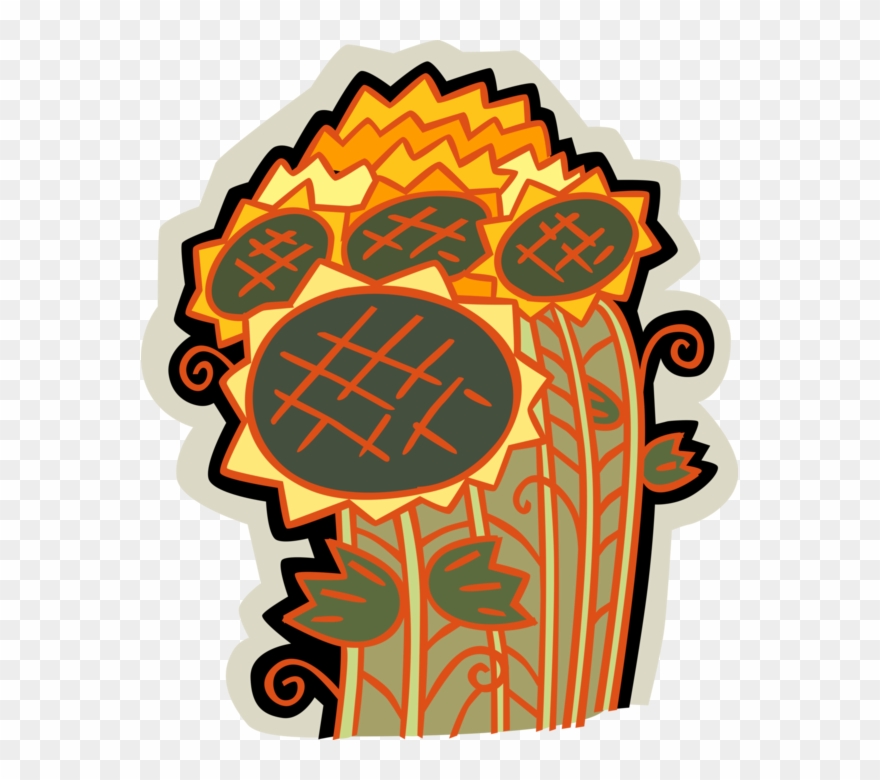 Vector Illustration Of Sunflower Flowers Growing In - Illustration Clipart