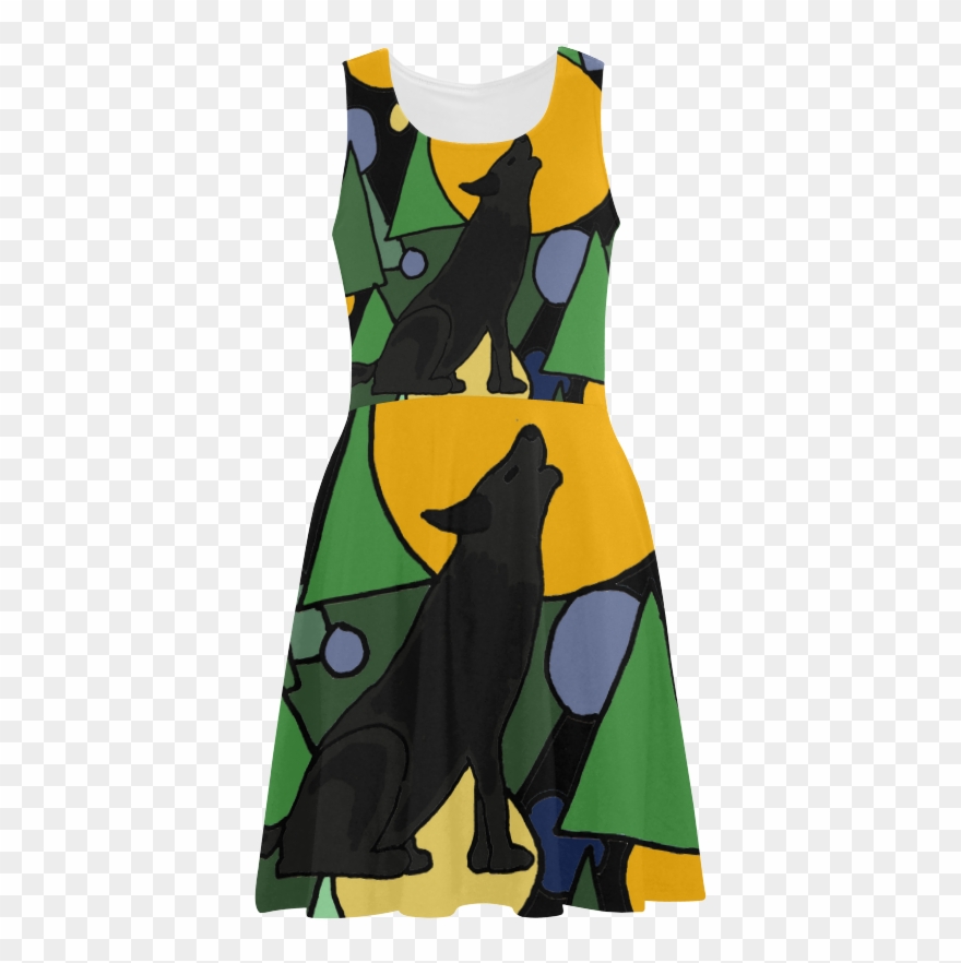 Wolf Howling At Moon Abstract Art Atalanta Sundress - Day Dress Clipart