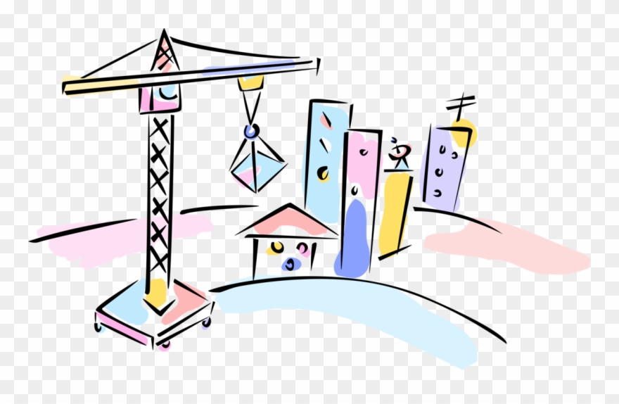 Vector Illustration Of Building Construction Crane - Cartoon Clipart