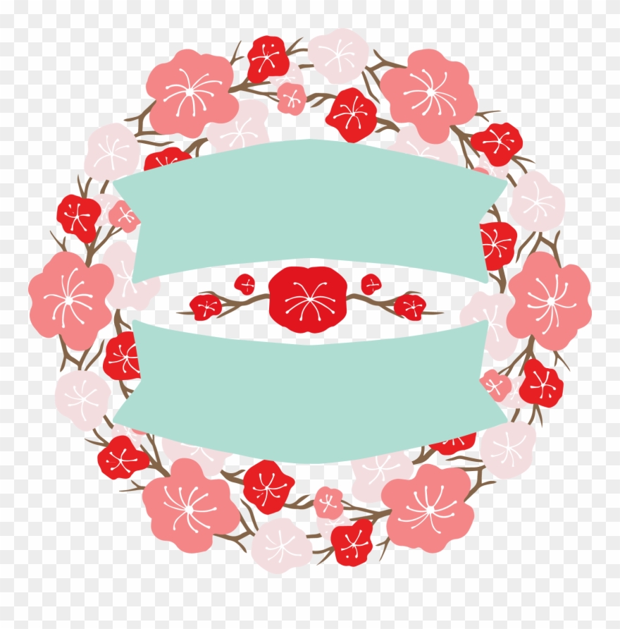 Japan Design Flower Banner Labels Round Two - Cake Clipart