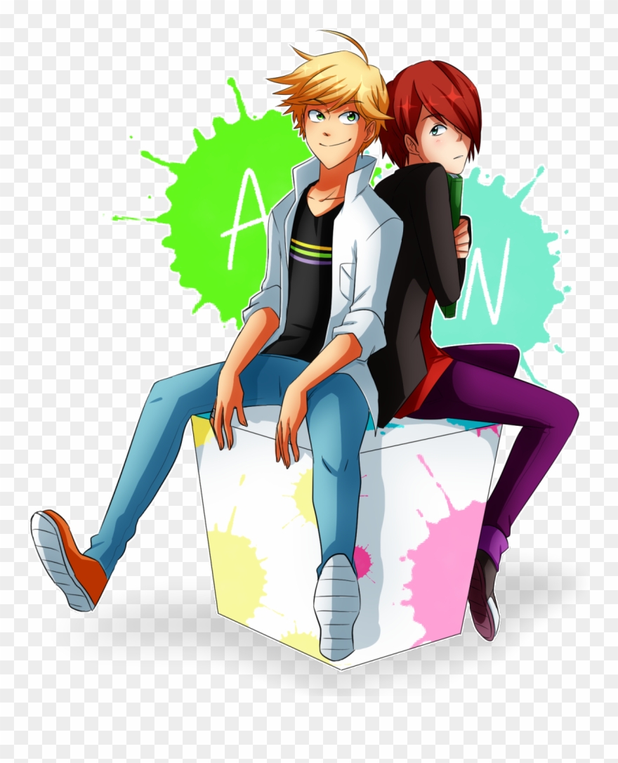 Sitting Cartoon Male Fictional Character Boy Human - Ladybug Adrien X Nathaniel Clipart