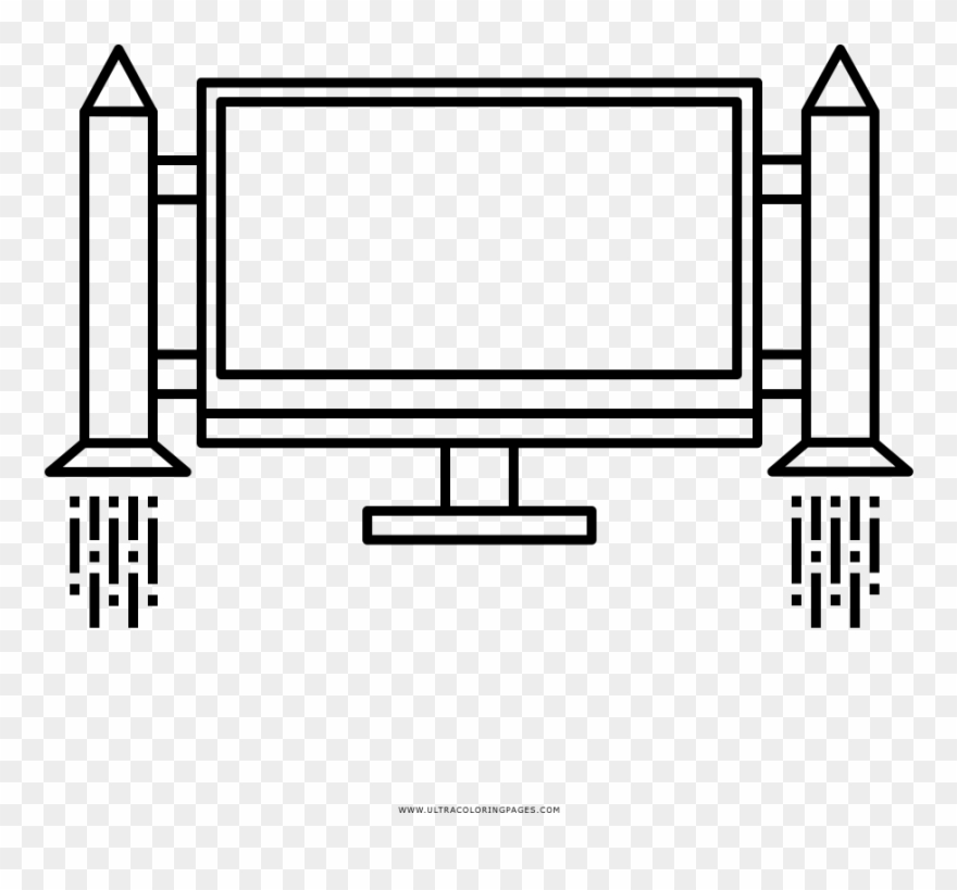 Computer Monitor Launch Coloring Page - Line Art Clipart