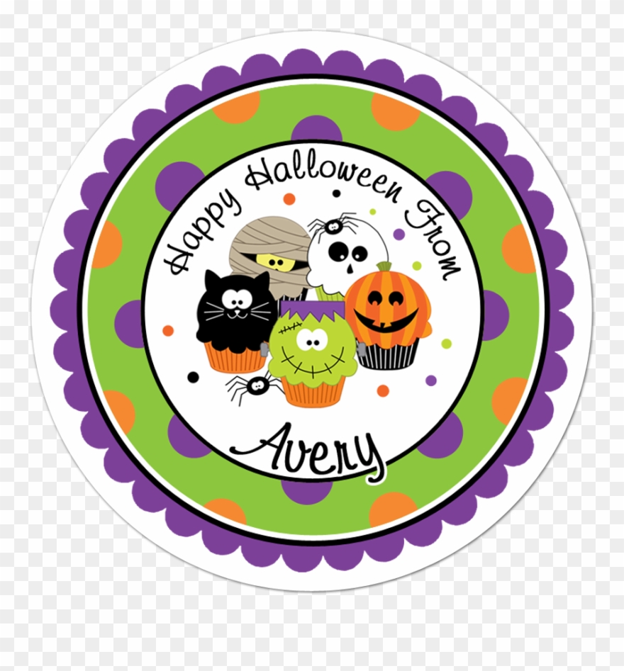 Halloween Cupcakes Wide Polka Dot Border Personalized - Sticker De Brujitas Clipart