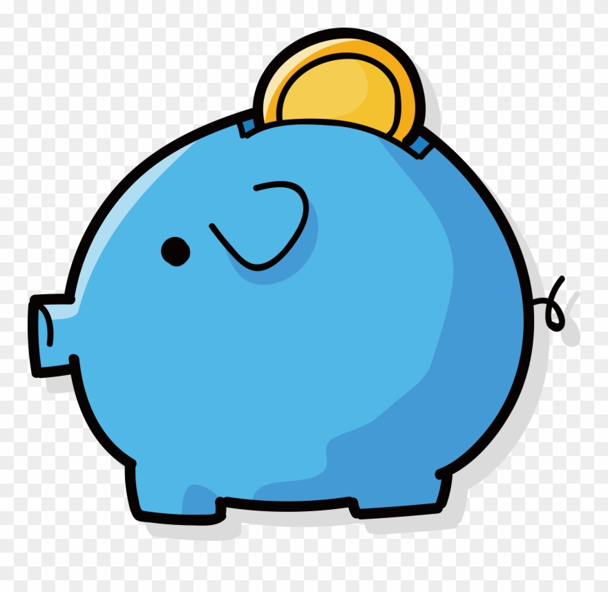 Piggy Bank Coin Clip Art - Piggy Bank Blue Cartoon - Png Download