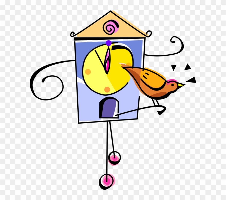 Vector Illustration Of Cuckoo Clock Tells Time And - סדר היום Clipart
