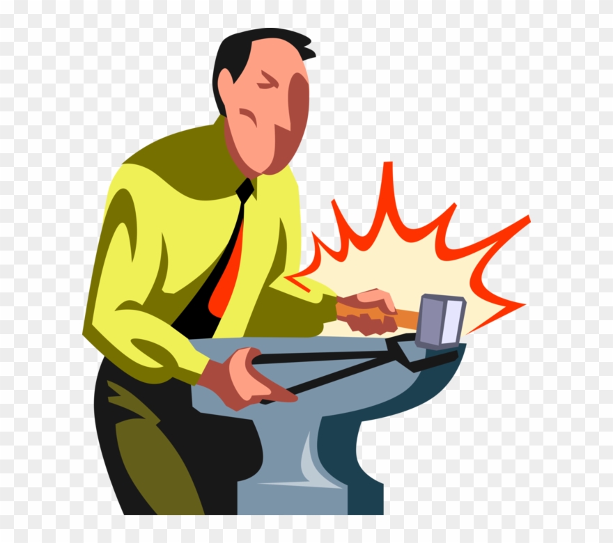 Vector Illustration Of Businessman Blacksmith Forges - Cartoon Clipart