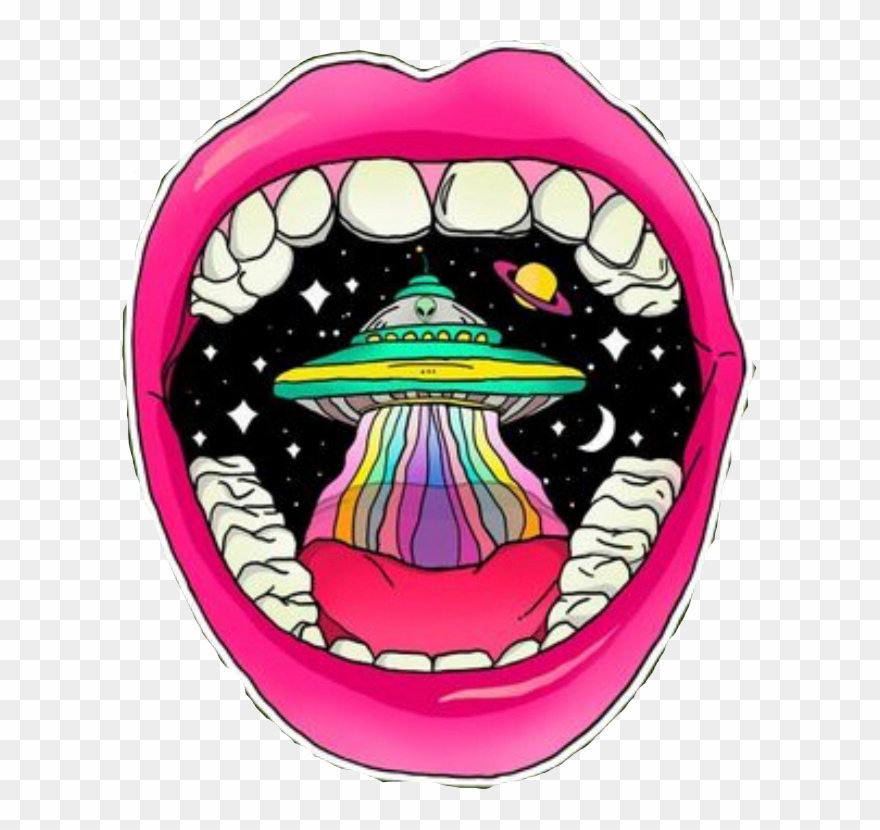 Trippy Rainbow Lips Alien Mouth Space Pink Freetoedit - Psychedelic Mouth Clipart