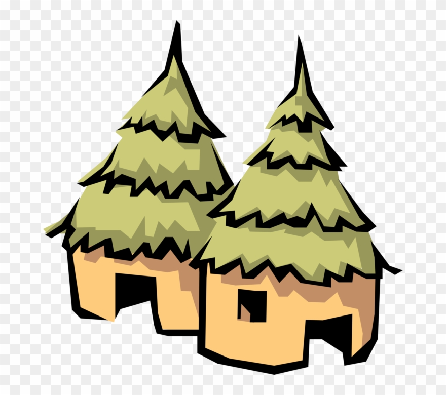 Vector Illustration Of Grass Covered House Symbol - Christmas Tree Clipart