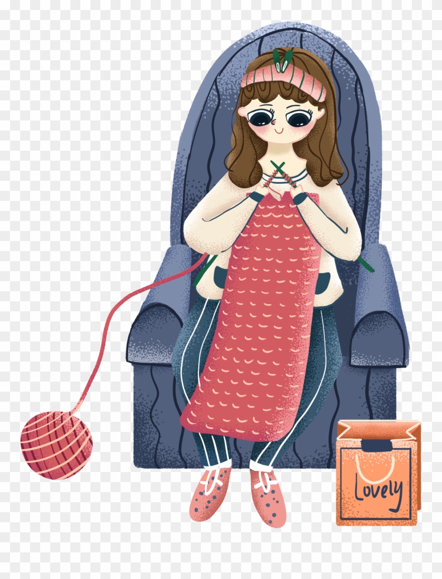 Painted Illustration Sofa Girl Png And Psd - Cartoon Clipart