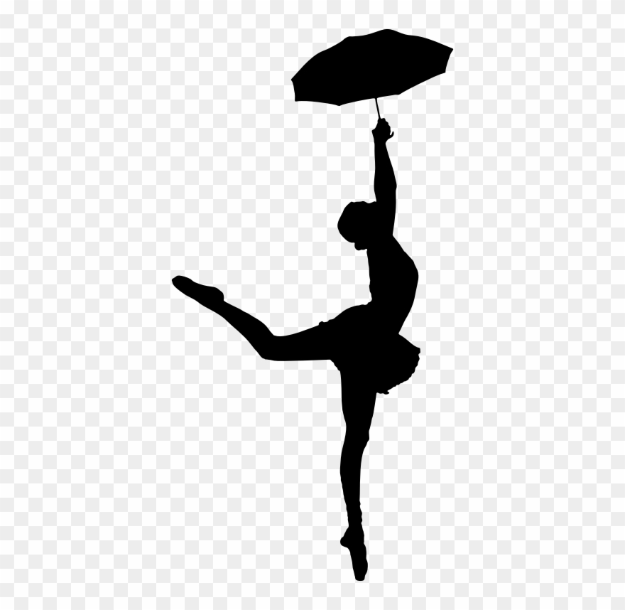 Exuberant Lady With Umbrella Silhouette - Ballerina Dancer With Umbrella Silhouette Clipart
