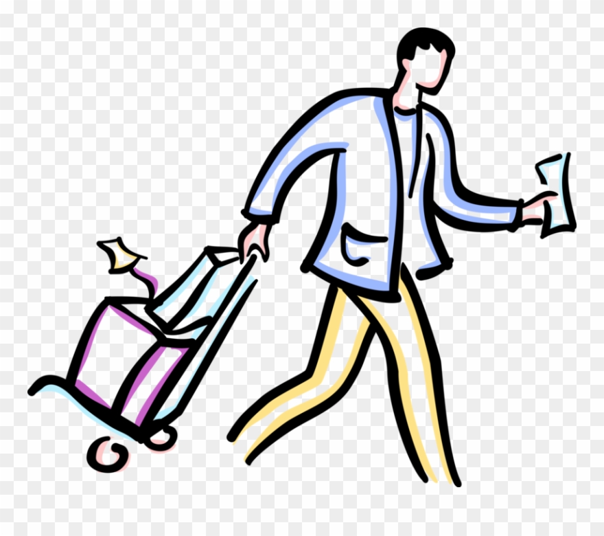 Vector Illustration Of Air Traveler Walks With Luggage - Baggage Clipart