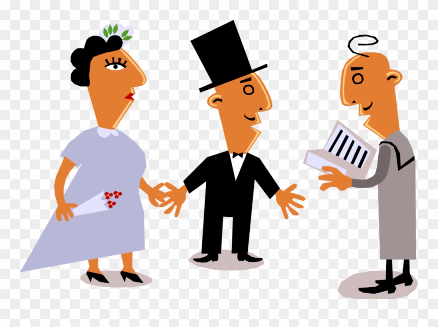 Vector Illustration Of Wedding Ceremony Bride And Groom - Getting Married Clipart