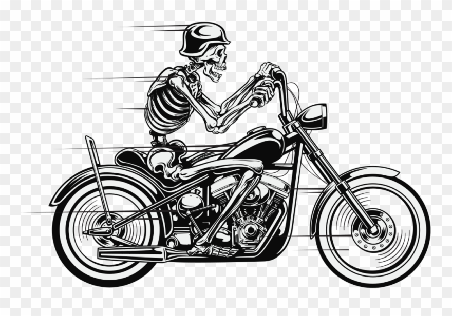 Skeleton Bike Biker Bikeride Skelett Motorbike Motorrad - Skull And Motorcycle Clipart