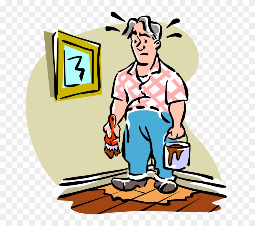 Handyman Paints Himself Into Corner Vector Image - Predicament Clipart - Png Download