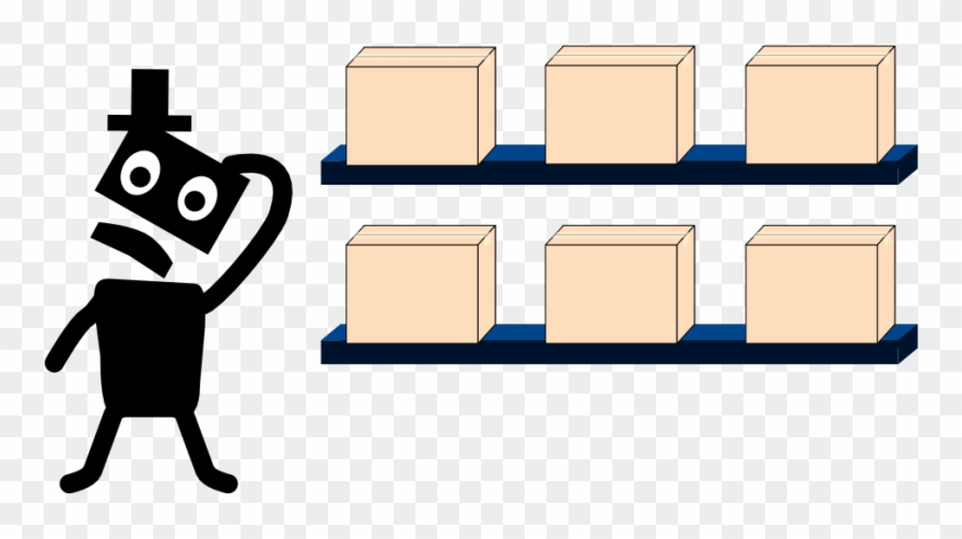 Unhappy Mister Icon With Unlabelled Boxes In His Garage Clipart