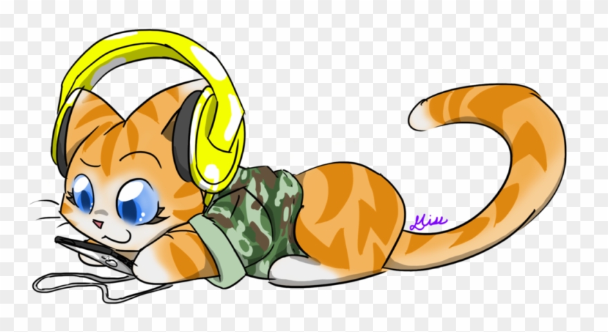 Cat Listening To Music Clipart - Clip Art - Png Download