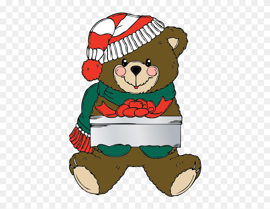 Johnny Automatic Christmas Bear Wih Present Xmas 555px - Christmas Teddy Bear Clip Art - Png Download