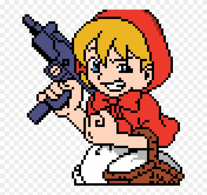 Girl With Gun - Anime Pixel Art Grid Clipart