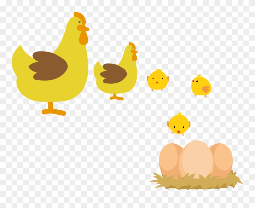 Amarela Rooster Hen - Galinha Com Pintinho Vetor Clipart