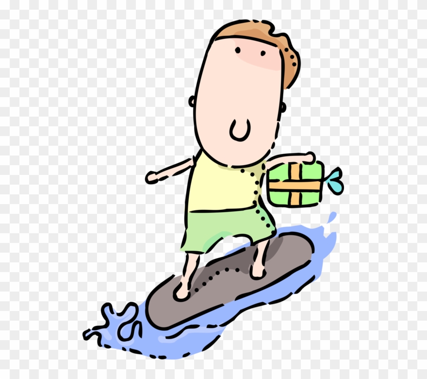 Vector Illustration Of Surfing Dude Surfs On Surfboard Clipart