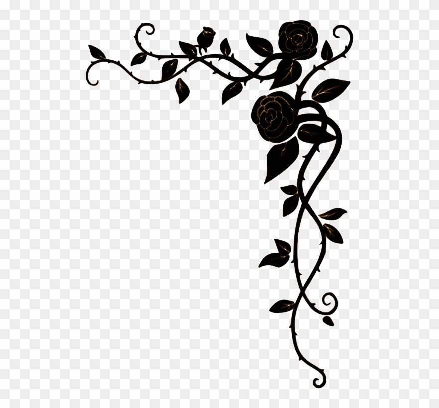 Right Top Border - Roses Border Design Black And White Png Clipart