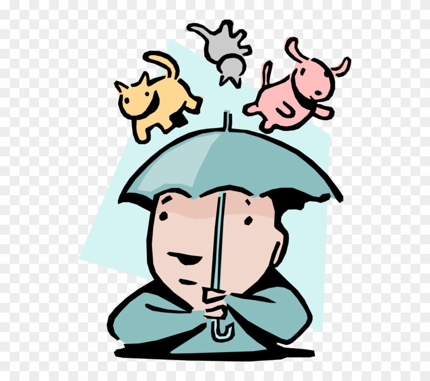 Vector Illustration Of Raining Cats And Dogs Idiom - Idioms Examples Raining Cats And Dogs Clipart