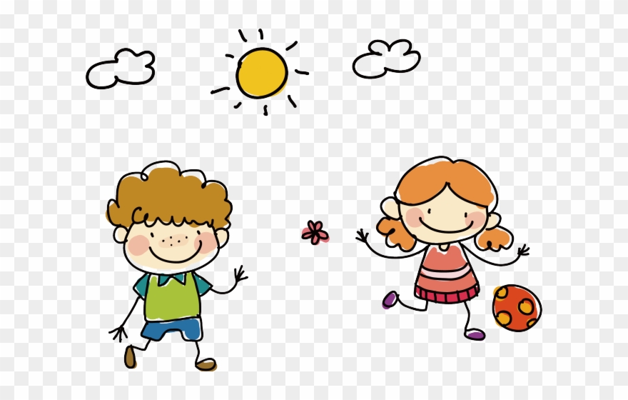Drawing Clipart Childhood - Playing With Friends Drawing - Png Download